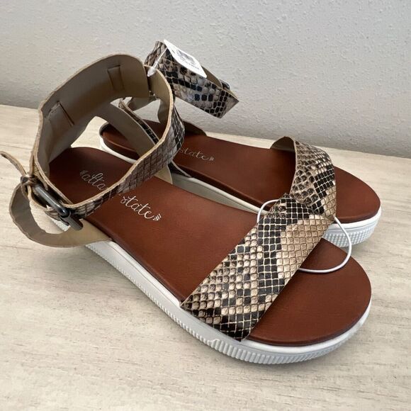 ALTAR’D STATE WOMENS Sz 7 TORRI SNAKE SKIN SLIP ON STRAPPY SANDALS NEW - Picture 4 of 8